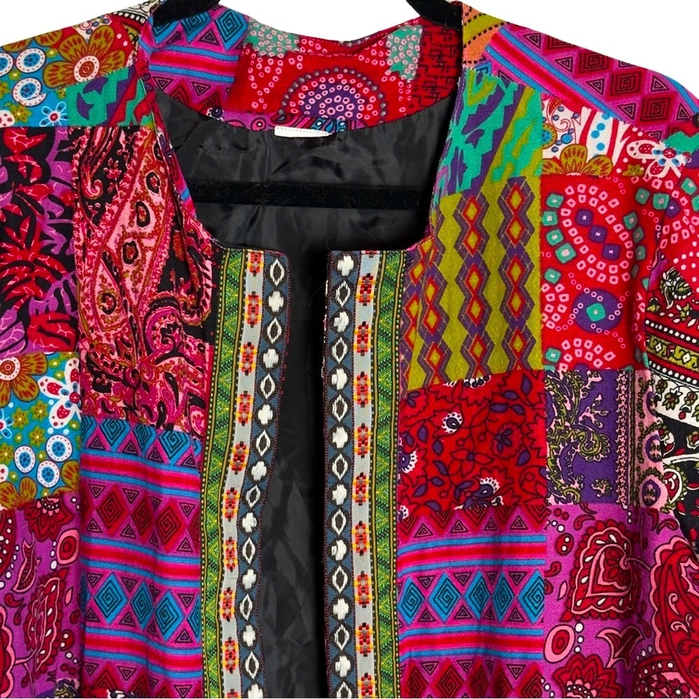 Vintage-Style Boho Patchwork Cardigan Blazer – Vibrant Ethnic Print - Picture 5 of 10